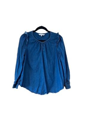 Willow Drive Chambray Blue Denim Ruffle Shirt Small